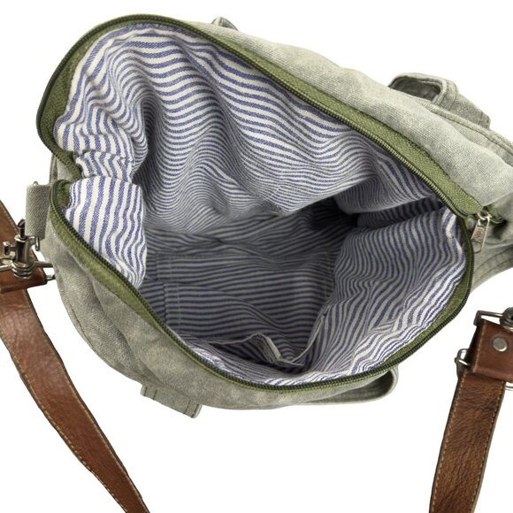 Vintage French Canvas Crossbody Bag Stenciled Text Leather Strap Utility Purse - Picture 5 of 10